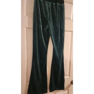 Jon & Anna Green Ribbed Crushed Velvet‎ Ribbed Flare Slacks Pants Sz S Elastic